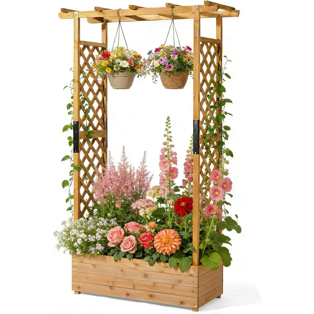 Rope Climb - Elevated Wooden Garden Bed with Trellis,